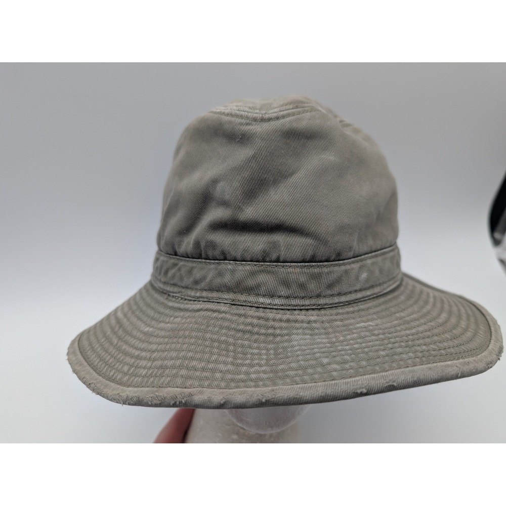 Vintage Cotton Twill Bucket Hat Olive Drab Wide Brim Fishing Sun Hat 22 Inch